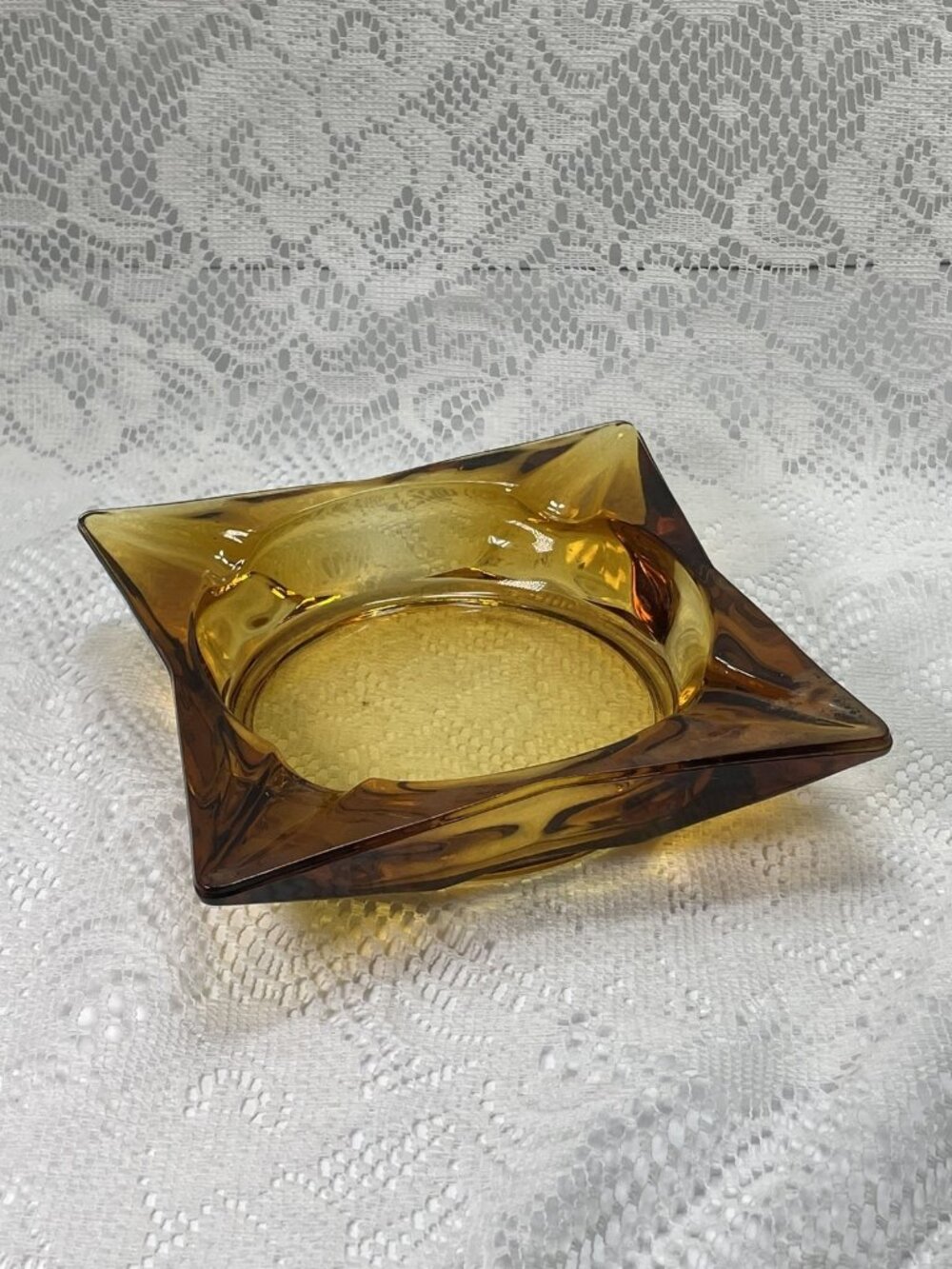 Vintage Cambridge Glass Amber Cigar Ashtray Diamond Shape, Collectible MCM
